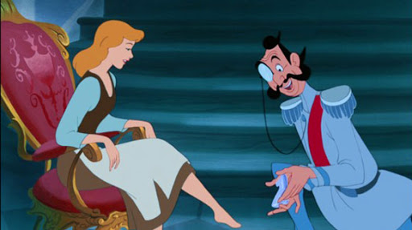 Cinderella trying on the glass slipper